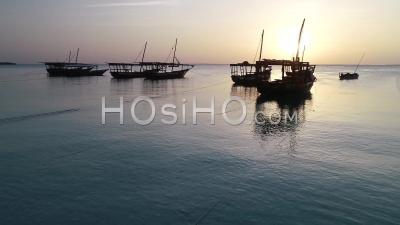 Fishing Boat At Sunset, Zanzibar, Tanzania - Video Drone Footage