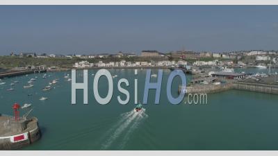 Granville's Harbor, Manche, France - Video Drone Footage