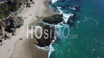 Waves Crushing On Rocks In Laguna Beach, California - Video Drone Footage