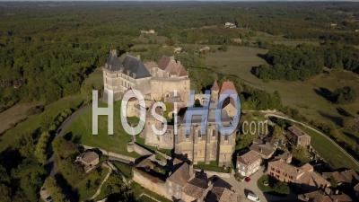 Village And Castle Of Biron In The Dordogne Region, Video Drone Footage