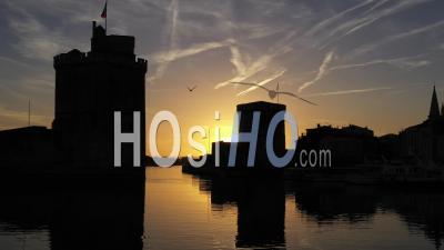 La Rochelle Vieux-Port Towers At Sunset - Video Drone Footage