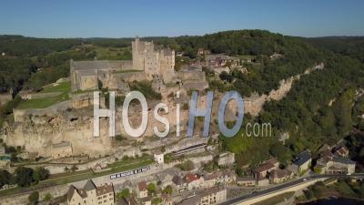Village Of Beynac-Et-Cazenac, Drone View From Dordogne River, Perigord