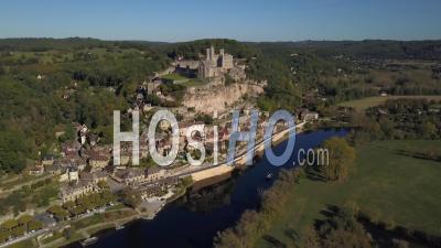 Village Of Beynac-Et-Cazenac, Drone View From Dordogne River, Perigord