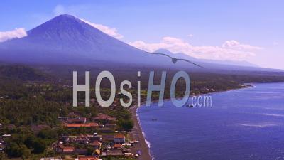 Amed Revealing Angry Mount Agung And Mount Batur - Video Drone Footage