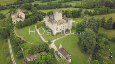 Old Medieval Castle Of Roquetaillade, Video Drone Footage
