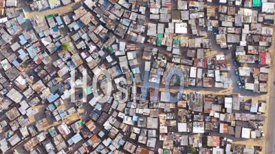 Straight Down High Aerial View Over Ramshackle Township Of Gugulethu, One Of The Poverty Stricken Slums, Ghetto, Or Townships Of South Africa - Video Drone Footage