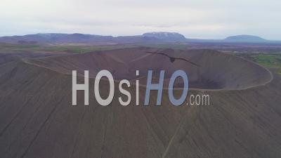 Aerial View Over Hverfjall Volcano Cone At Myvatn, Iceland - Video Drone Footage