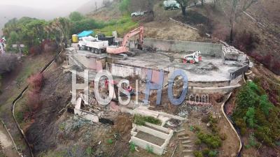 Aerial View Of A House Being Bulldozed On A Hillside In Ventura Following The Destruction Of Thomas Fire - Video Drone Footage
