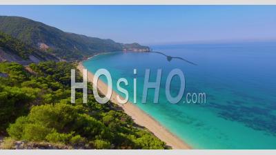 Aerial View Of The Beautiful Blue Mediterranean Ocean Waters Reveals Greek Island Of Lefkada - Video Drone Footage