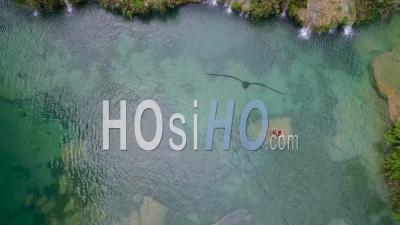 An Aerial View Of Remarkable Waterfalls And Green Pools On The Semuc Champey River In Guatemala - Video Drone Footage