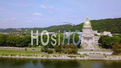 Aerial View The Capital Building In Charleston, West Virginia - Video Drone Footage