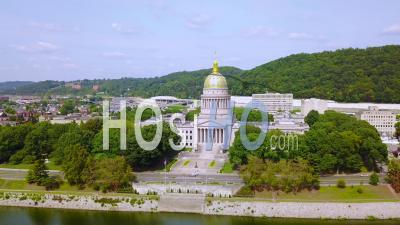 Aerial View The Capital Building In Charleston, West Virginia With City Background - Video Drone Footage