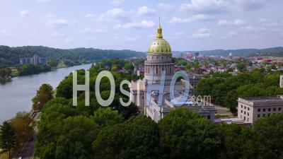 Aerial View Of The Capital Building In Charleston, West Virginia With City Background - Video Drone Footage