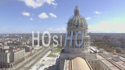 Aerial View Around The Capital Dome Reveals The City Of Havana, Cuba - Video Drone Footage