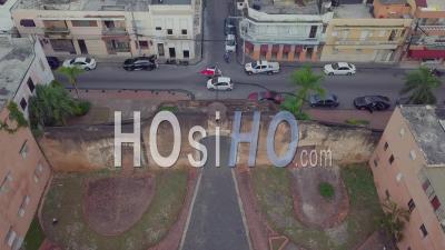 Aerial View Of The Flag Of The Dominican Republic In Santo Domingo - Video Drone Footage