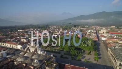 Aerial View Over The Colonial Central American City Of Antigua, Guatemala - Video Drone Footage