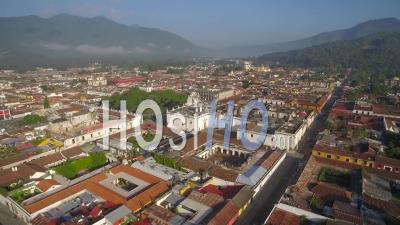 Aerial View Over The Colonial Central American City Of Antigua, Guatemala - Video Drone Footage