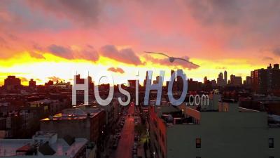 Sunset Aerial View Over Brooklyn New York Neighborhoods - Video Drone Footage