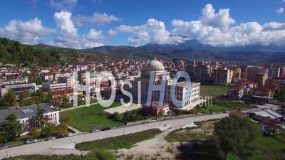 Aerial View Over Large Capital Dome At Berat, Albania - Video Drone Footage