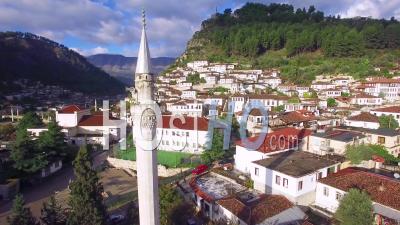 Aerial View Of Ancient Houses On The Hillside In Berat, Albania - Video Drone Footage