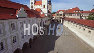 Aerial View Over The Quaint Village Of Telc In The Czech Republic - Video Drone Footage