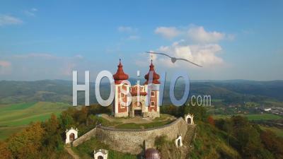 Aerial View Of A Mystical Castle On A Hilltop In Slovakia Eastern Europe - Video Drone Footage