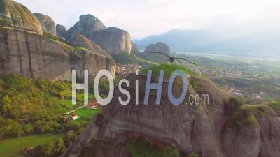 Aerial View Over The Rock Formations Of Meteora, Greece - Video Drone Footage