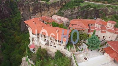 Aerial View Over The Rock Formations And Monasteries Of Meteora, Greece - Video Drone Footage