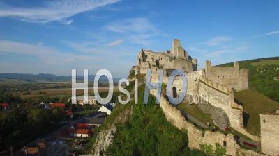 Aerial View Of An Abandoned Castle Ruin On A Hilltop In Slovakia - Video Drone Footage