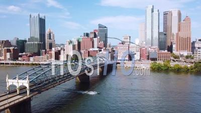 Aerial View Over Pittsburgh, Pennsylvania Downtown Skyline - Video Drone Footage