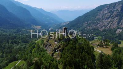 The Castle Of Graines, In Aosta Valley, Italian Alps - Video Drone Footage