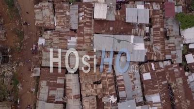 Aerial View Looking Straight Down Above Vast Overpopulated Slums In Kibera, Nairobi, Kenya, Africa - Video Drone Footage