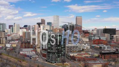 Aerial View Of Downtown Denver Colorado Business District And Establishing Skyline - Video Drone Footage