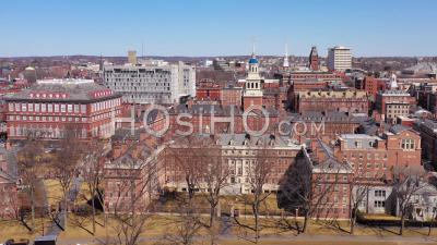 Aerial View Over The Harvard University Campus And Kennedy School - Video Drone Footage