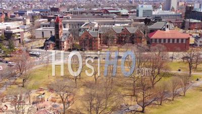 Aerial View Over The Harvard University Campus And Harvard Law School - Video Drone Footage