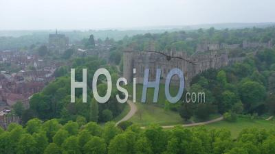 Aerial View Of The Arundel Castle Or Gothic Medievel Palace In West Sussex, England - Video Drone Footage