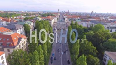 Aerial View Over The Siegestor Victory Arch In Munich, Bavaria, Germany - Video Drone Footage