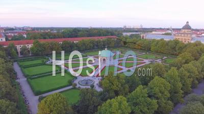 Aerial View Over Hofgarten Park With Pattern Walkways In Munich, Bavaria, Germany - Video Drone Footage