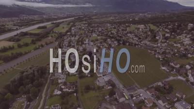 Aerial View Over The Countryside Of Vaduz, Liechtenstein - Video Drone Footage