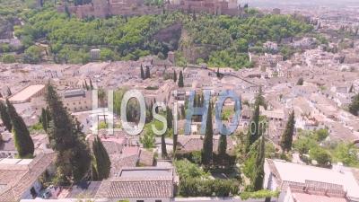 Aerial View Of Grenada Spain Fortress Village And Town - Video Drone Footage