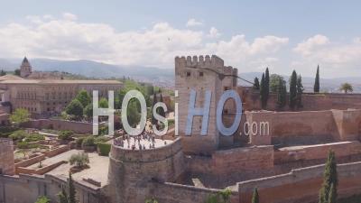 Aerial View Of Grenada Spain Fortress Village And Town - Video Drone Footage
