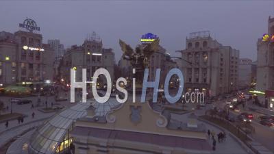 Aerial View Of Downtown Kiev, Ukraine At Night - Video Drone Footage