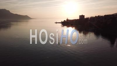 Paddle On The Lake Geneva At Sunset - Video Drone Footage