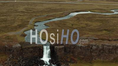 Oxararfoss Waterfall In Iceland - Video Drone Footage