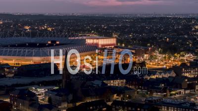 Aerial View Of Sunderland At Night, Stadium Of Light, United Kingdom - Video Drone Footage