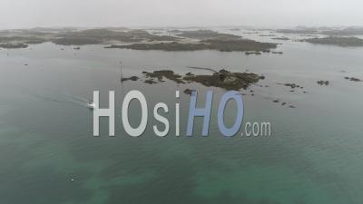 Boat In Chausey, In The Manche's Sea Near Granville, Normandy, France. Video Drone Footage