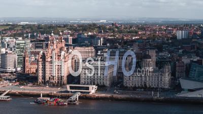 Establishing Aerial View Of Liverpool, City Waterfront, United Kingdom - Video Drone Footage