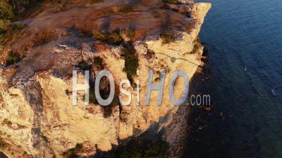 Eroded Limestone Cliff , Summer Sunrise, Sweden - Video Drone Footage