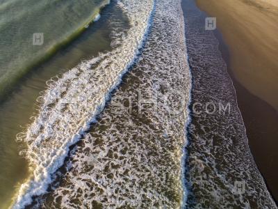 Ocean Waves Hitting Sand Beach During Sunset, Philippines, Drone View - Aerial Photography
