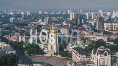 Aerial View Of Kiev (kyiv), St. Sophia's Cathedral, Kiev Skyline, Ukraine - Video Drone Footage